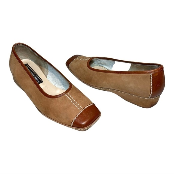 ROBERTO Capucci Made Italy Vintage 2 Tone Brown Suede Leather Wedge Shoes Sz 6.5 - Picture 2 of 14